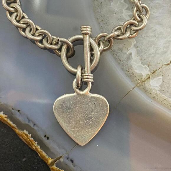 Sterling Silver Heart Charm Toggle Clasp Fashion Link Bracelet For Women - Picture 7 of 9